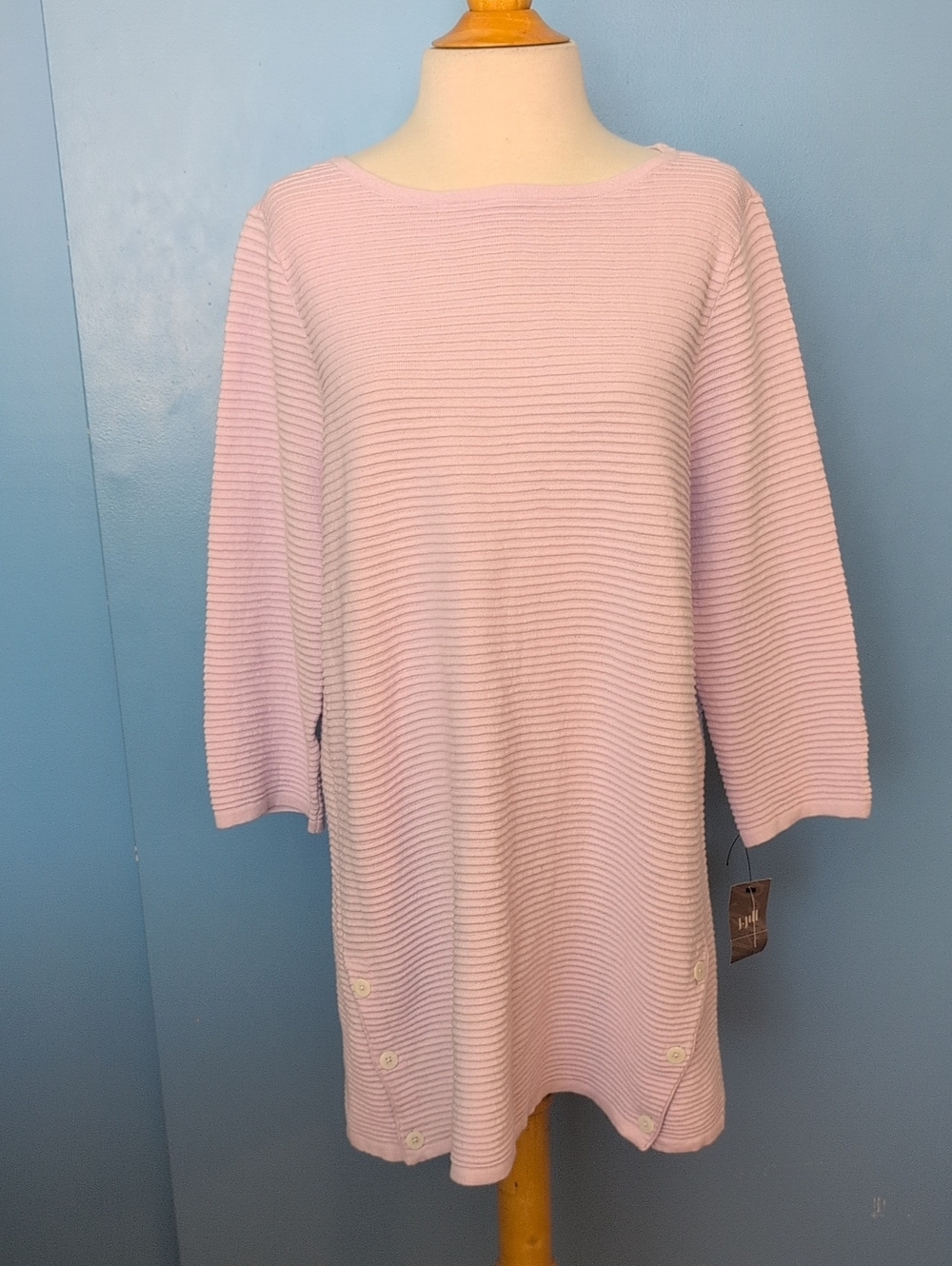 NWT J Jill Cotton Linen Marble Crewneck Tunic Sweater Size M Lavender Purple